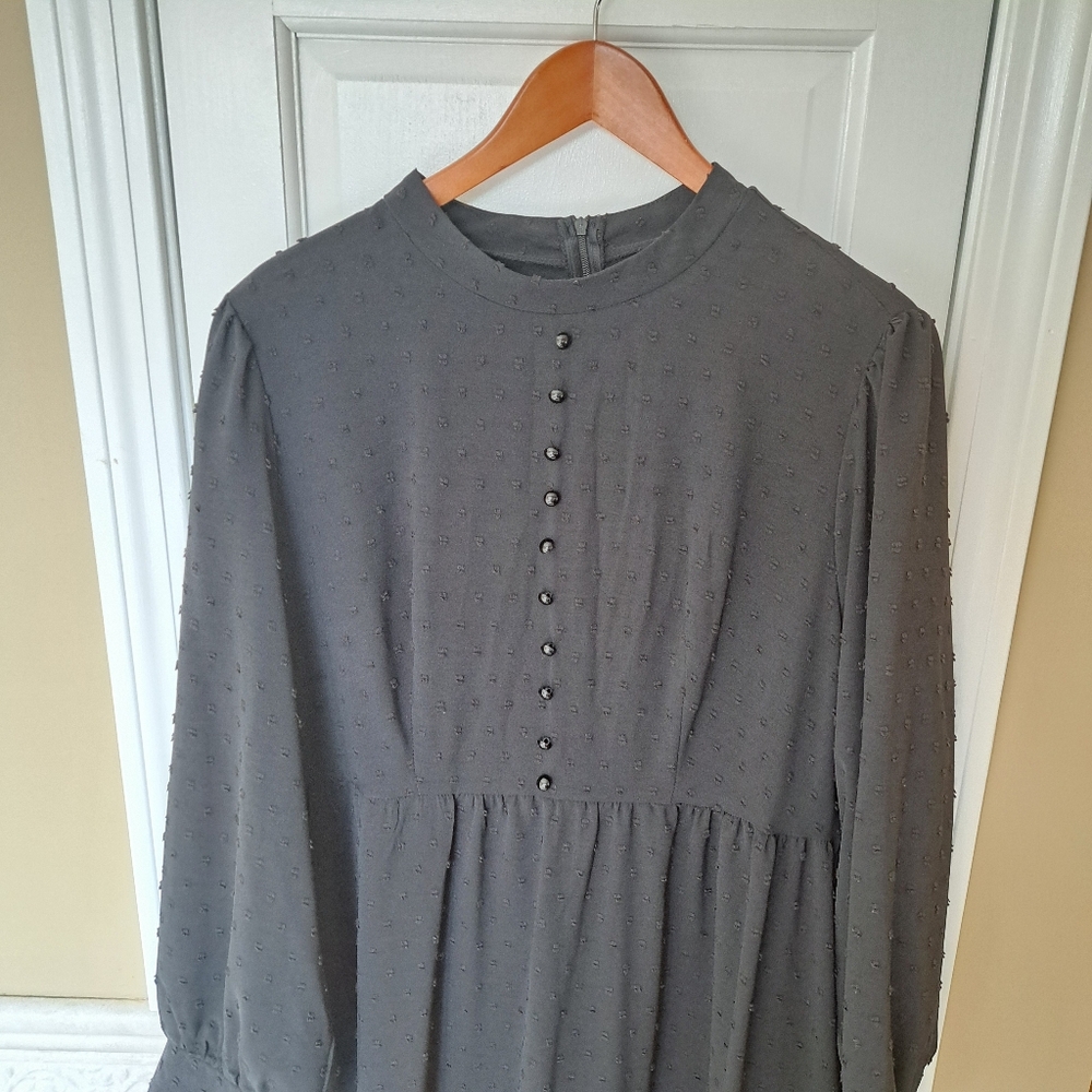 Black Swiss-dot, Lantern Sleeve Maxi Dress - 2X - Picture 6 of 7